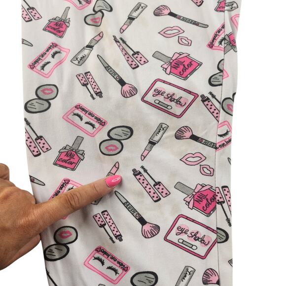 Makeup Pajama Pants Juniors 3X White Pink Nail Polish Lipstick Loungewear Comfy - Picture 11 of 12